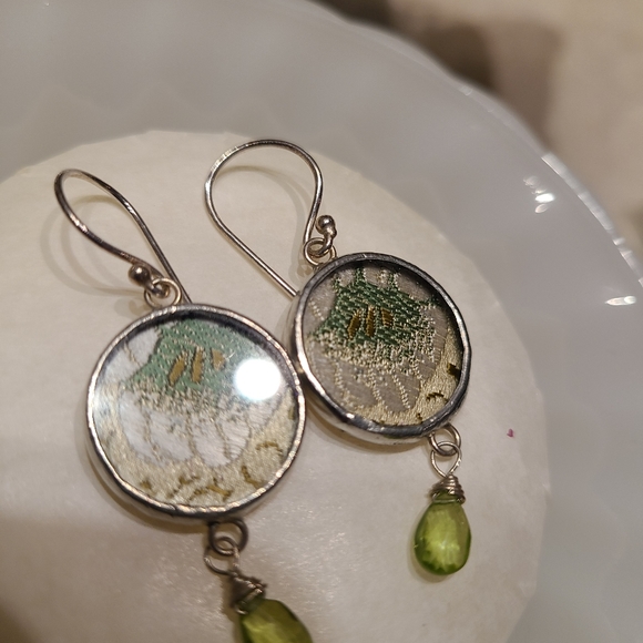 COPY - Artisan Silver and Tapestry Earrimgs with peridot - Picture 7 of 10